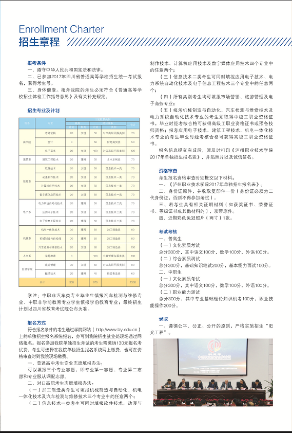 2017年瀘州職業(yè)技術(shù)學院單獨招生簡章